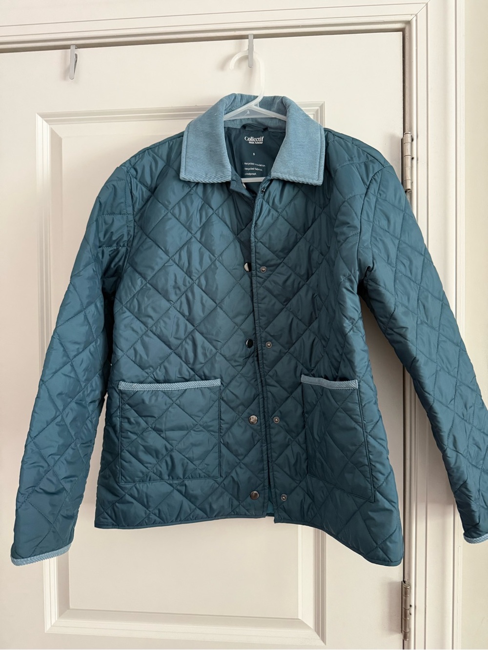 Collectif Quilted Teal Shirt Jacket with Corduroy Trim